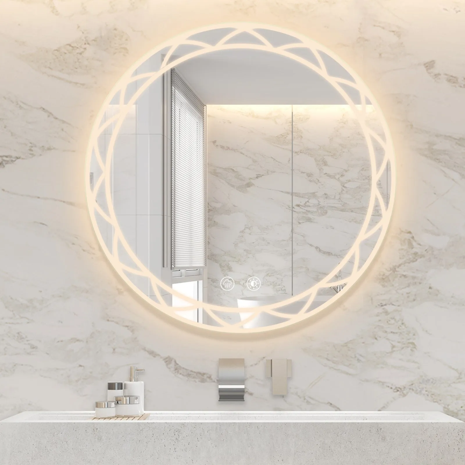 30" Round LED Bathroom Mirror with Adjustable Color Temperatures and Anti-Fog Feature