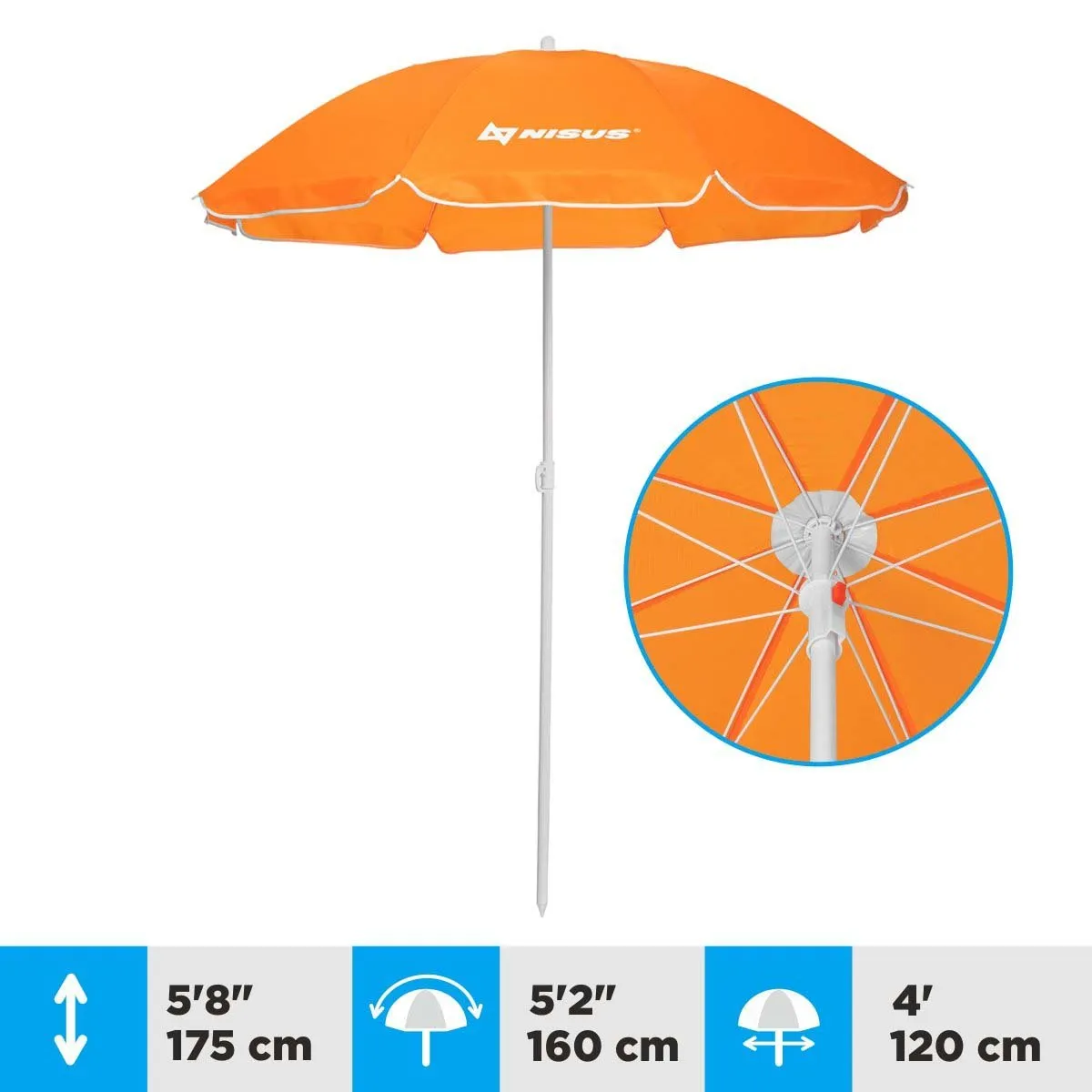 4, 5 ft Orange Folding Beach Umbrella with Carry Bag