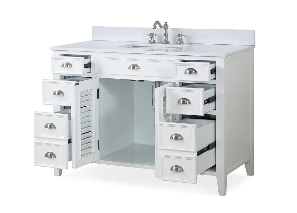 46 Inch White Zapate With Plantation Style Single Sink Bathroom Vanity