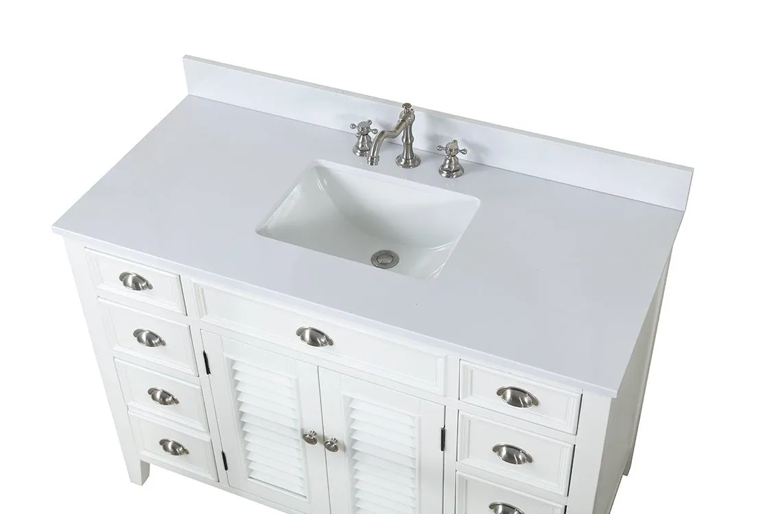 46 Inch White Zapate With Plantation Style Single Sink Bathroom Vanity