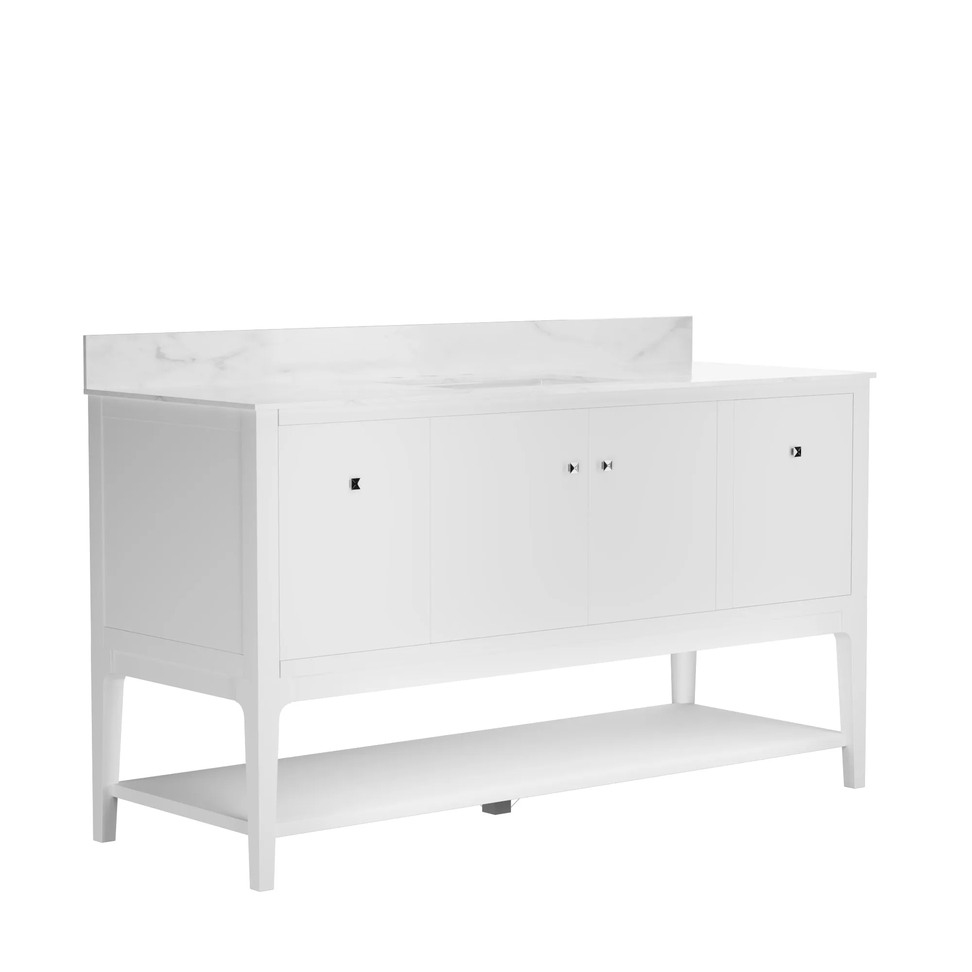 48" / 60" Pre-assembled Bathroom Vanity, with Soft Closing and Splash Guard, White.