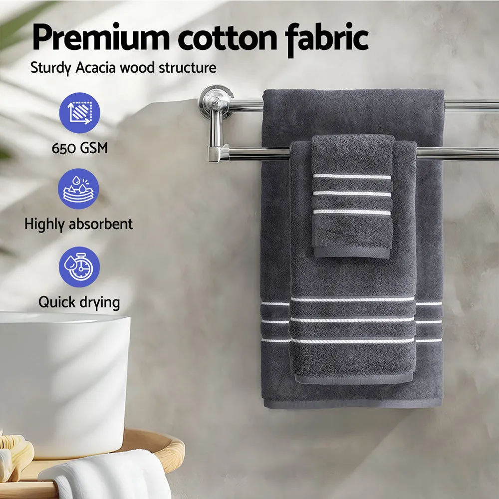 6 Pack 100% Cotton Bath Towels Set 650gsm Quick Dry Grey