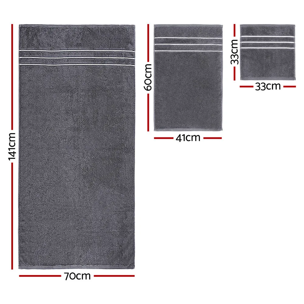 6 Pack 100% Cotton Bath Towels Set 650gsm Quick Dry Grey