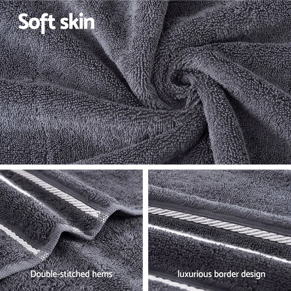 6 Pack 100% Cotton Bath Towels Set 650gsm Quick Dry Grey