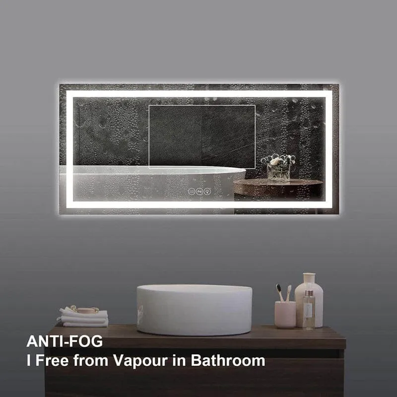 60 in. W x 28 in. H LED Light Bathroom Vanity Mirror Large Rectangular Frameless Anti Fog