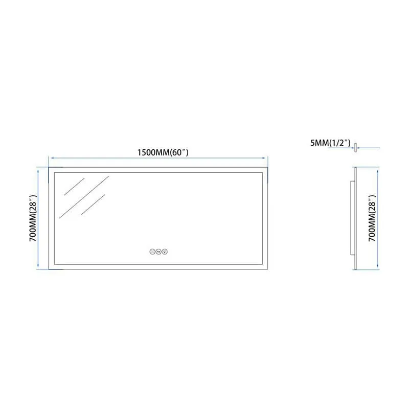 60 in. W x 28 in. H LED Light Bathroom Vanity Mirror Large Rectangular Frameless Anti Fog