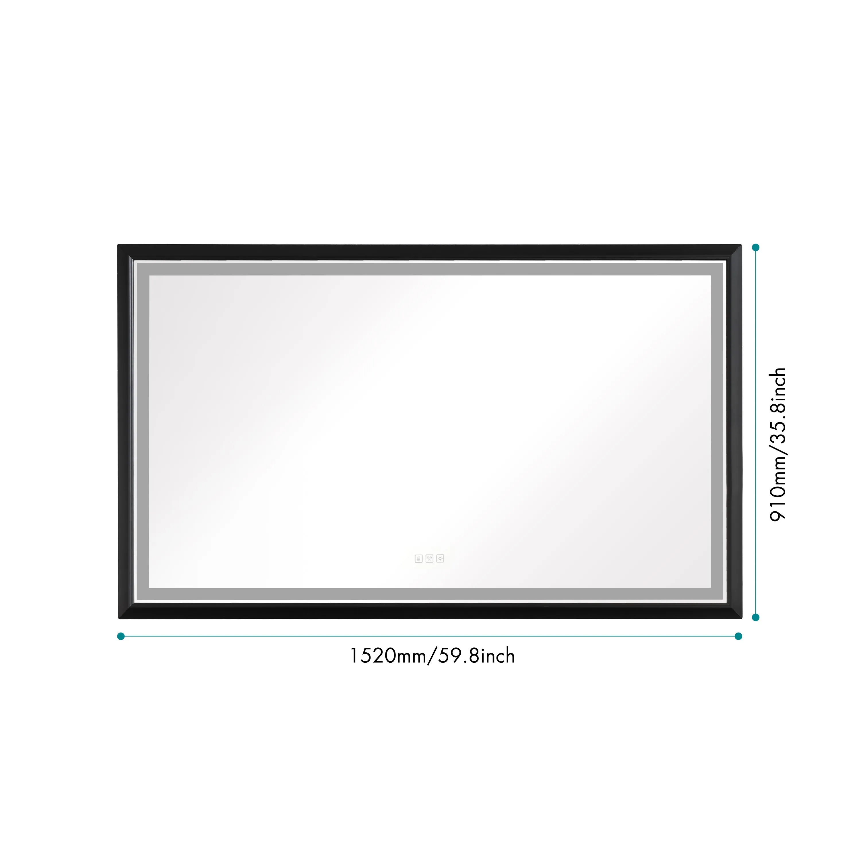 60in. W x 36in. H Oversized Rectangular Black Framed LED Mirror Anti-Fog Dimmable Wall Mount Bathroom Vanity Mirror  Wall Mirror Kit For Gym And Dance Studio 36X 60