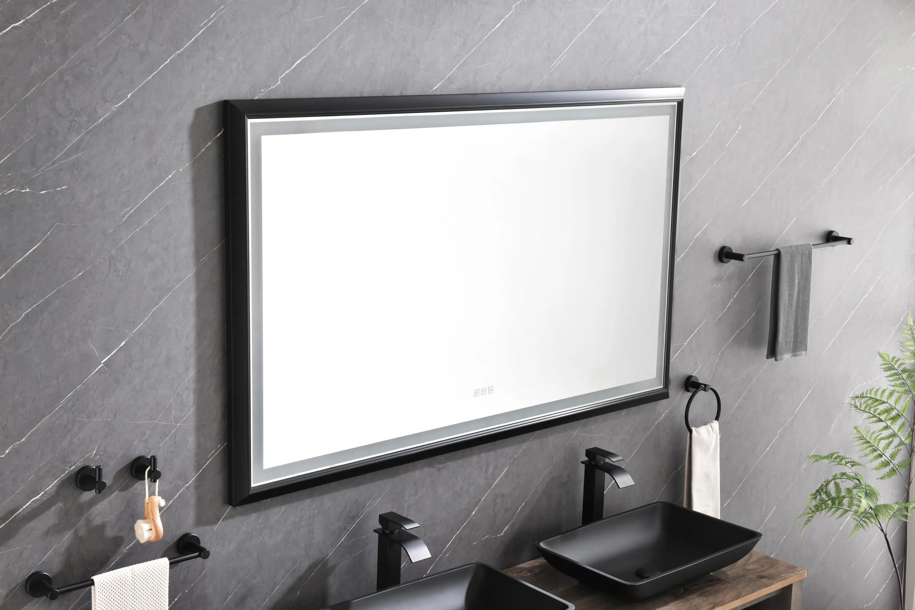 60in. W x 36in. H Oversized Rectangular Black Framed LED Mirror Anti-Fog Dimmable Wall Mount Bathroom Vanity Mirror  Wall Mirror Kit For Gym And Dance Studio 36X 60