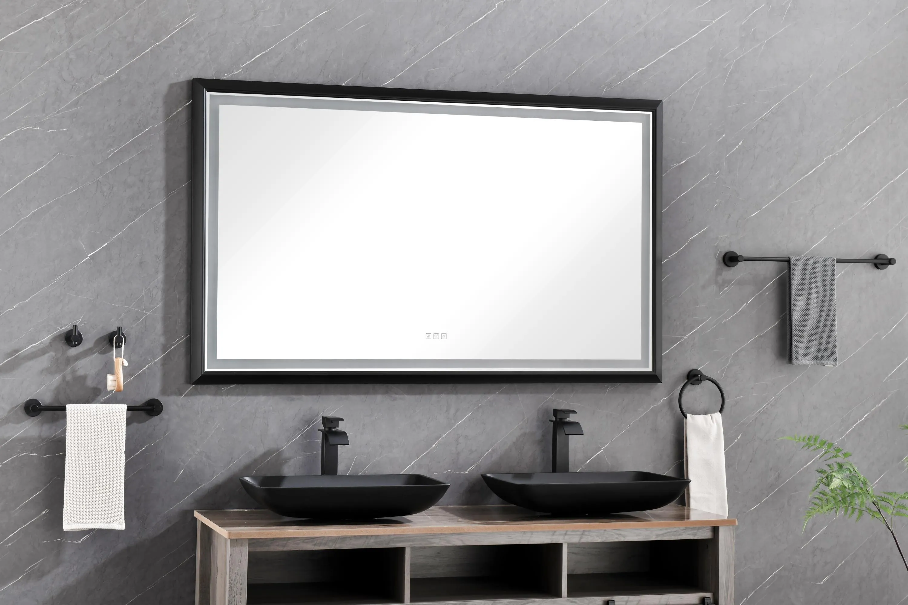 60in. W x 36in. H Oversized Rectangular Black Framed LED Mirror Anti-Fog Dimmable Wall Mount Bathroom Vanity Mirror  Wall Mirror Kit For Gym And Dance Studio 36X 60