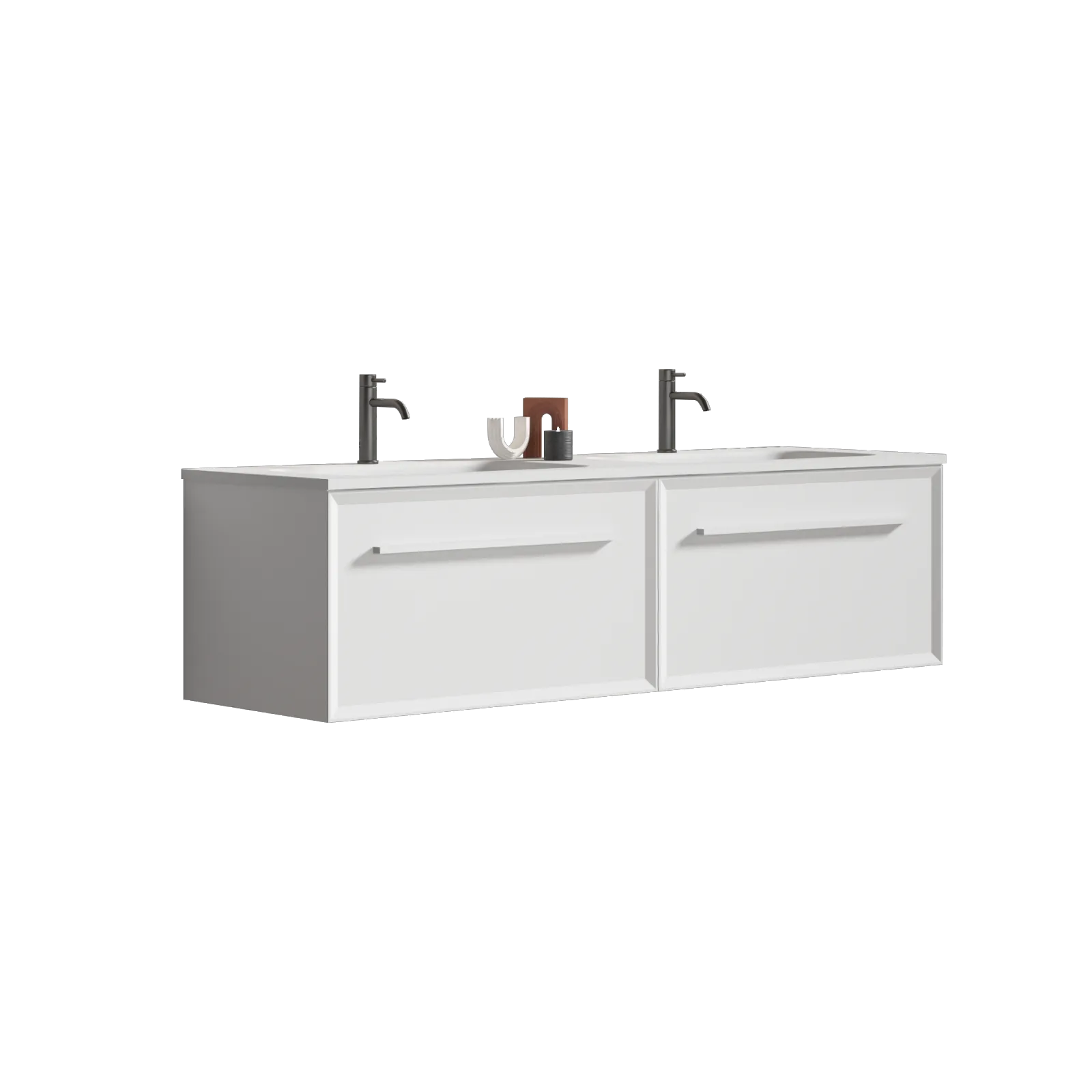 60" Wall Mounted Bathroom Storage Vanity with Double Undermount Sink & LED