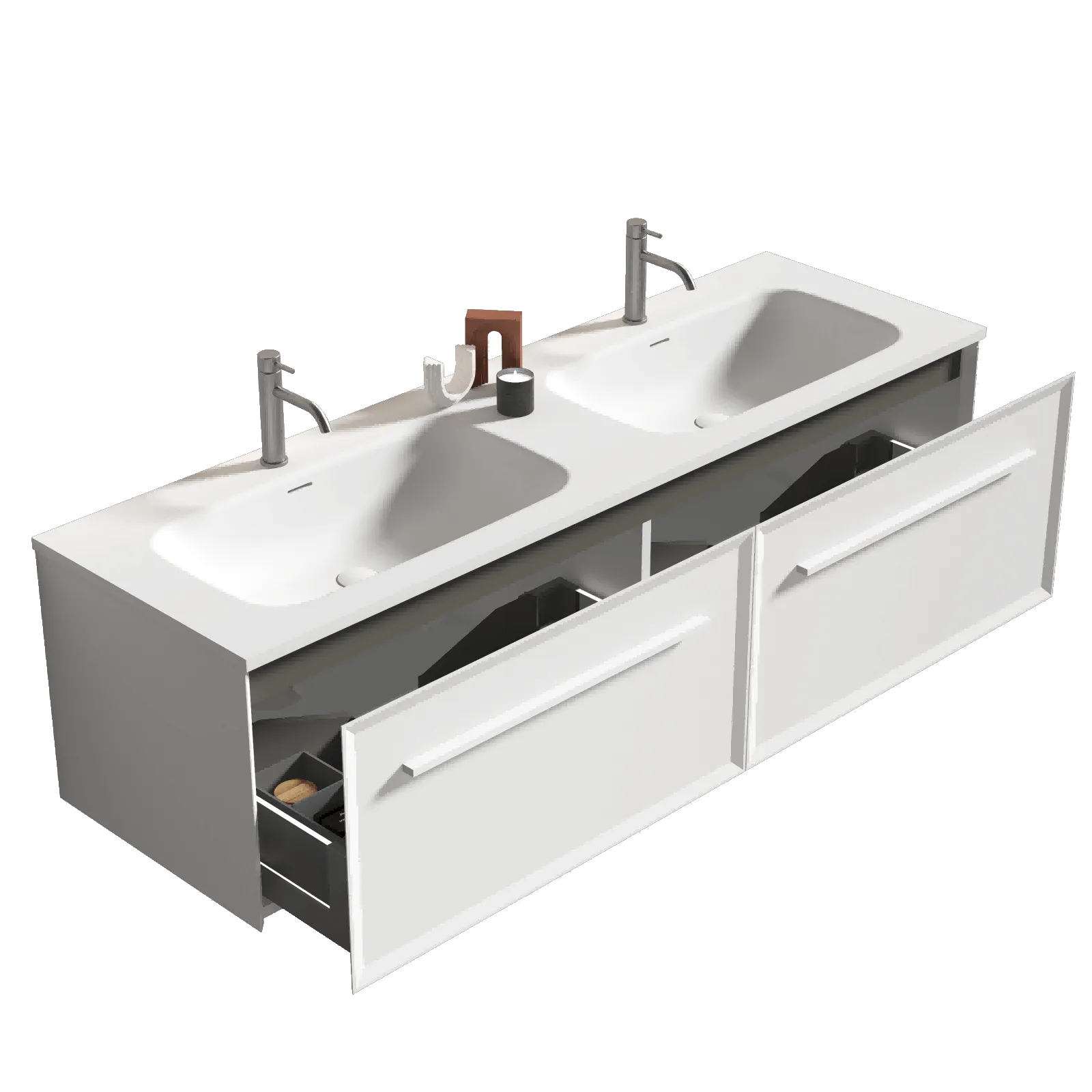 60" Wall Mounted Bathroom Storage Vanity with Double Undermount Sink & LED