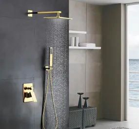 8" Golden Brass Square Shaped Bathroom Wall Mount Shower System