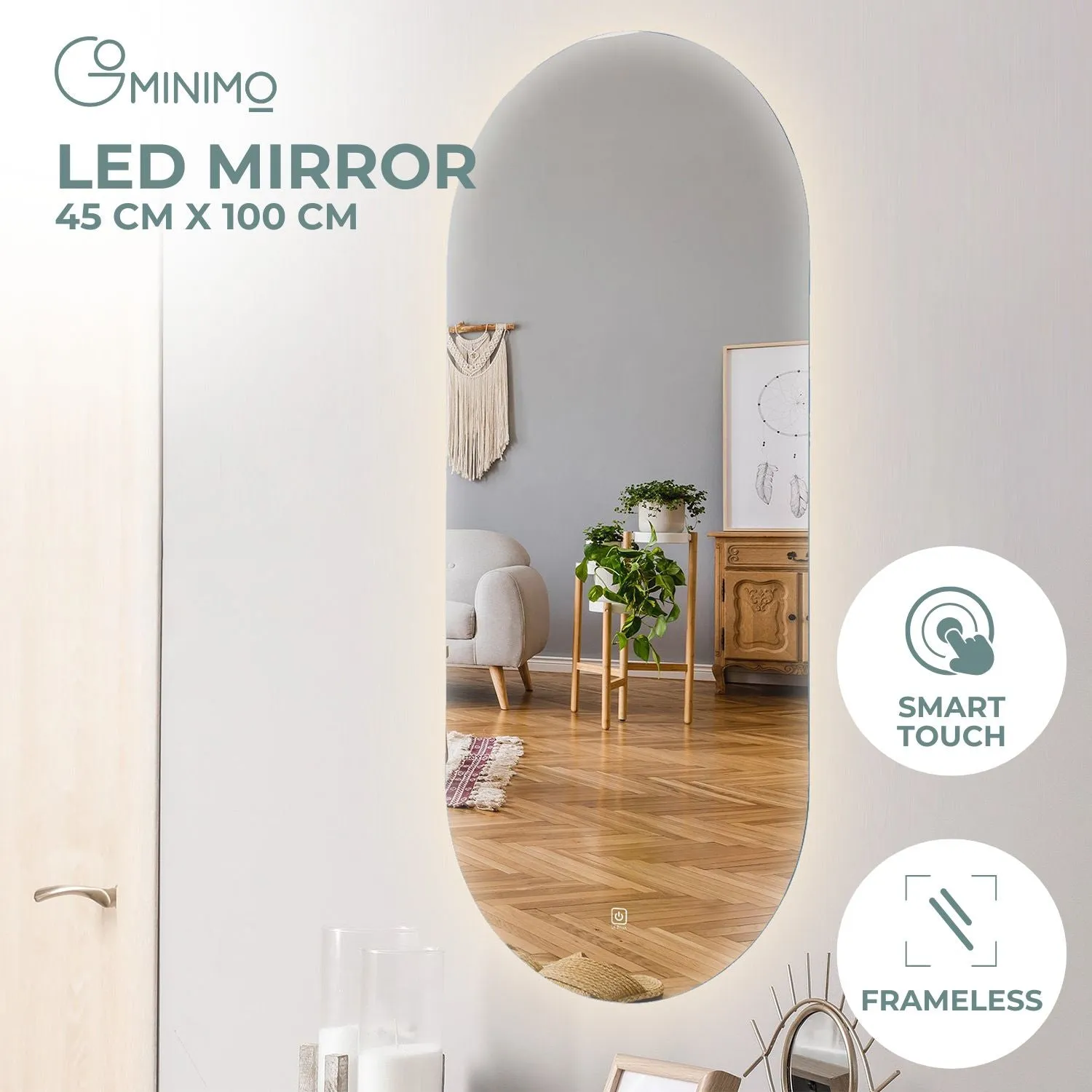 Adjustable Brightness Anti-Fog LED Oval Mirror 1000mm Gominimo