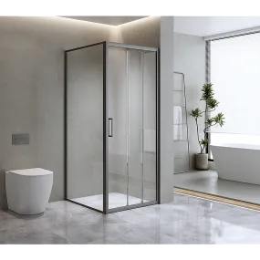 Adjustable Frameless Sliding Shower Screen 120x80cm Black 40mm