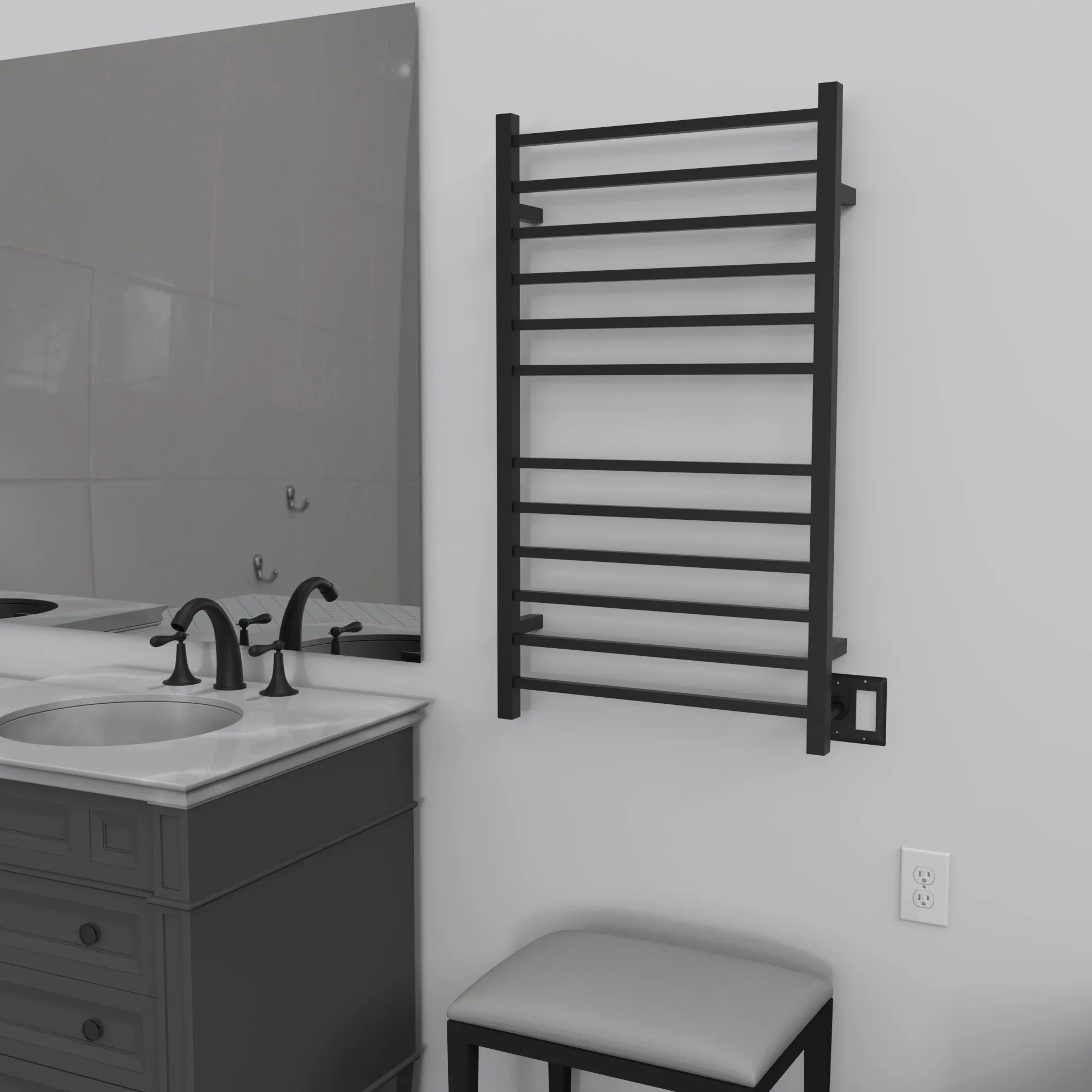 Amba RSWHL-MB Radiant Large Square Hardwired   Plug-in Combo 12 Bar Towel Warmer in Matte Black