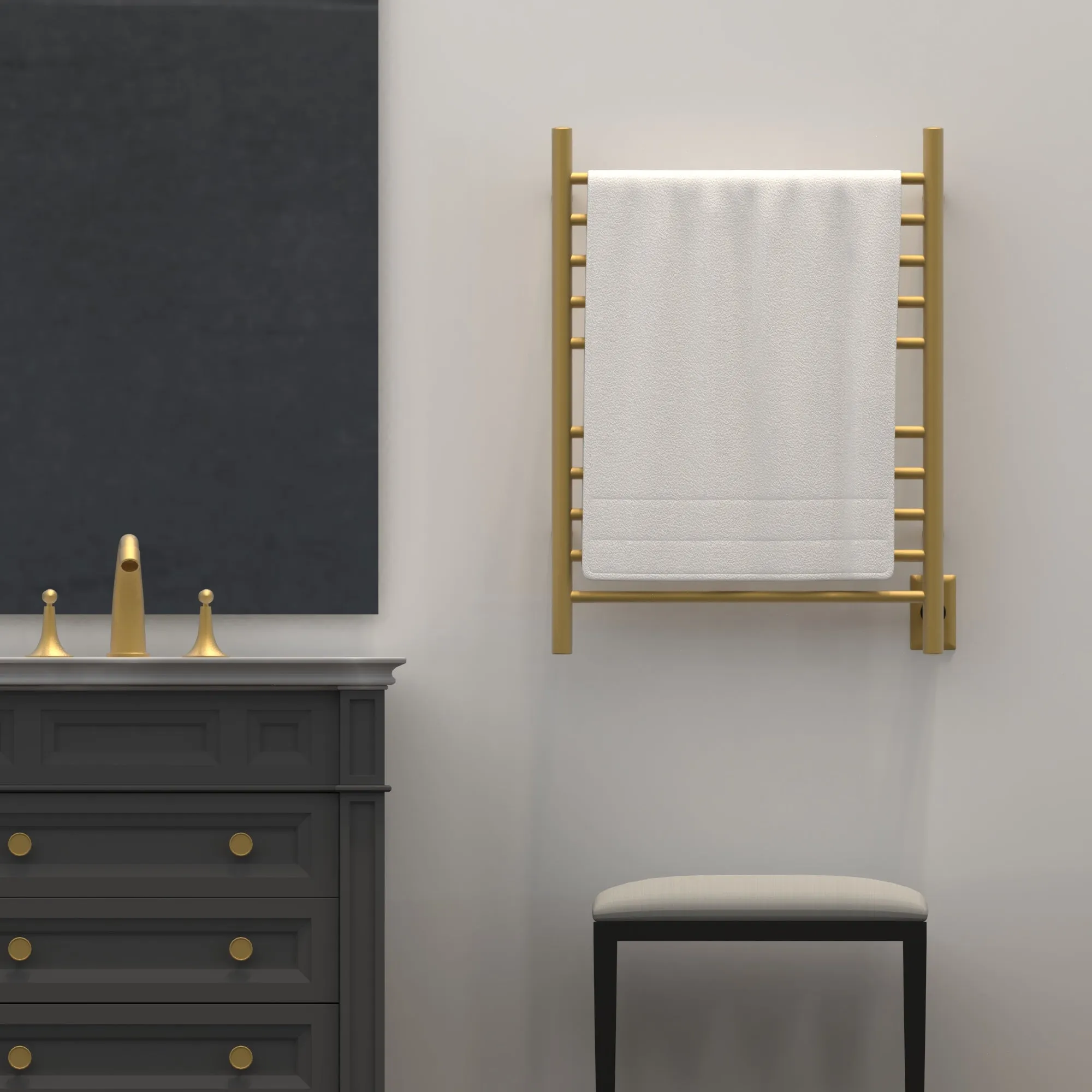 Amba RWH-SSB Radiant Hardwired   Plug-in Combo Straight 10 Bar Towel Warmer in Satin Brass