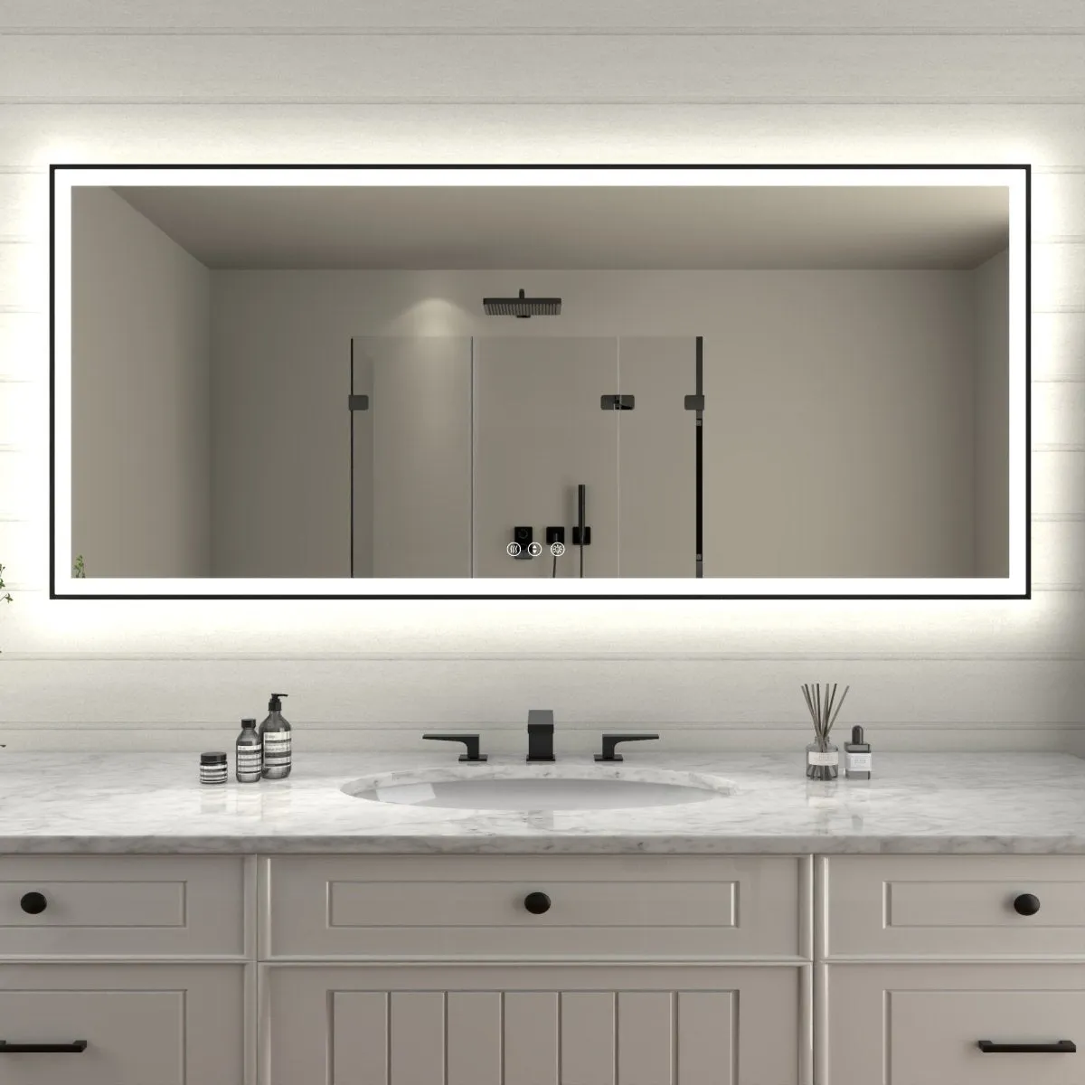 Apex-Noir 72"x32" Framed LED Lighted Bathroom Mirror