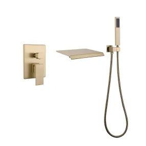 Bathtub Faucet Modern Bathroom Decor with Shelf Wall Mount Brushed Gold JK0040