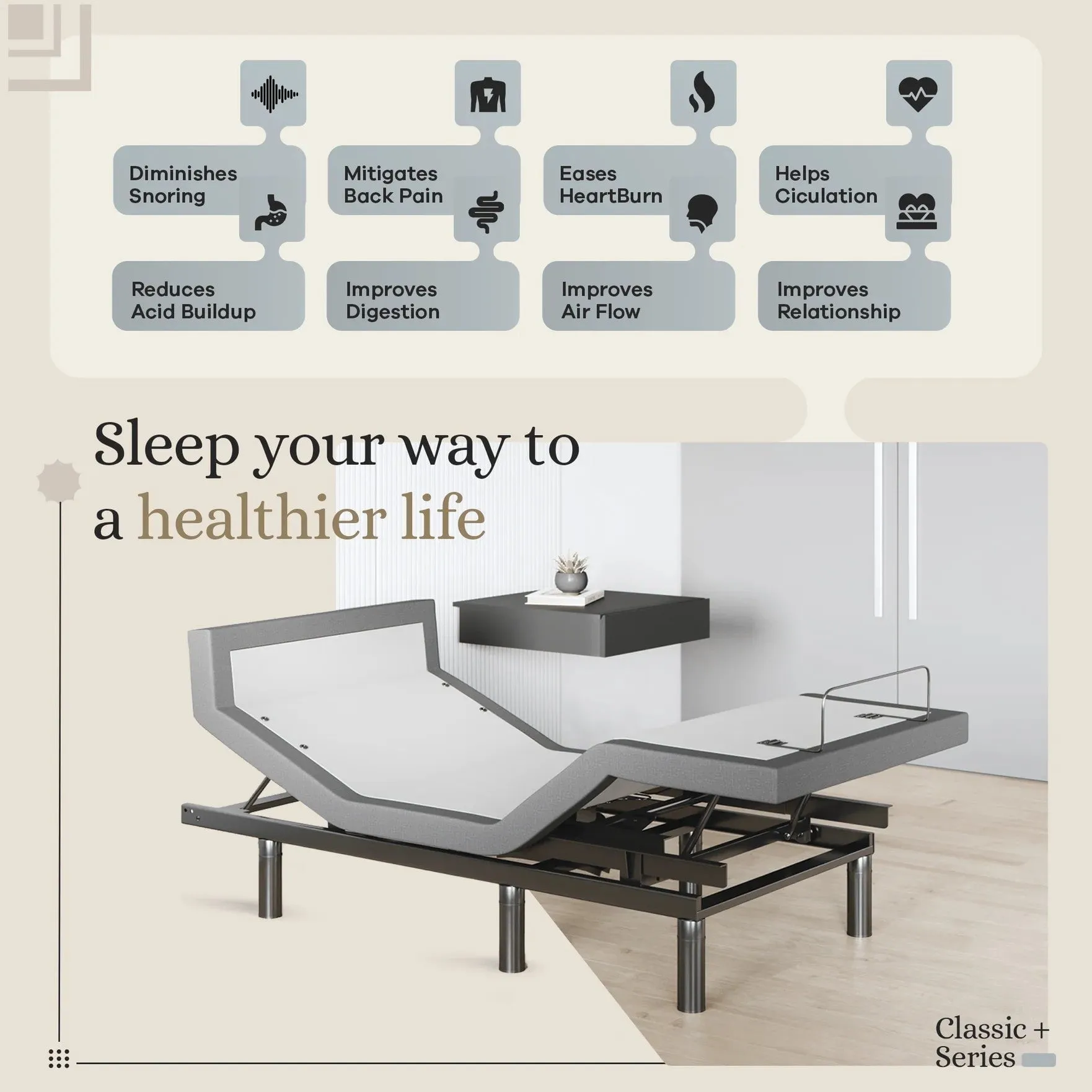 ClassicPlus  Series Adjustable Bed Base   Choice of Mattress Bundle