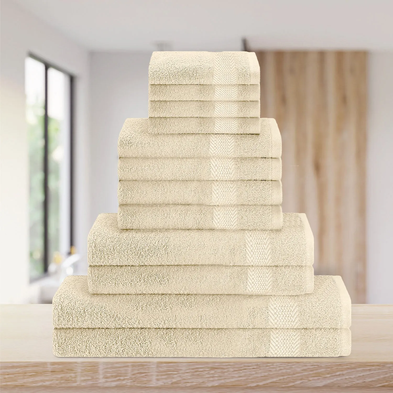 Cotton Towels 12 Piece Set-Soft Feel, Quick Dry, Highly Absorbent Durable Towels