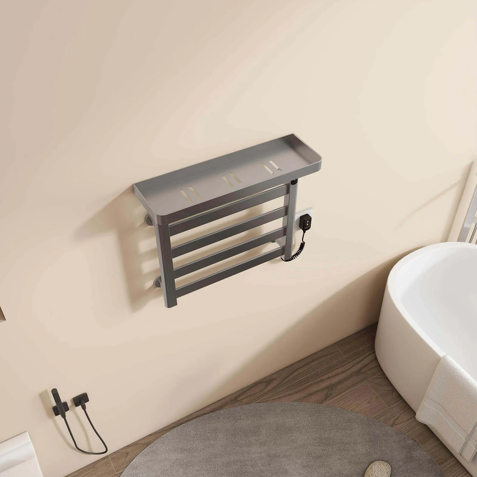 Gray Plug-In Heated Towel Rack