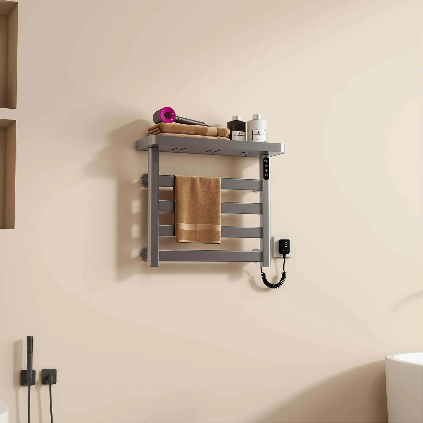 Gray Plug-In Heated Towel Rack