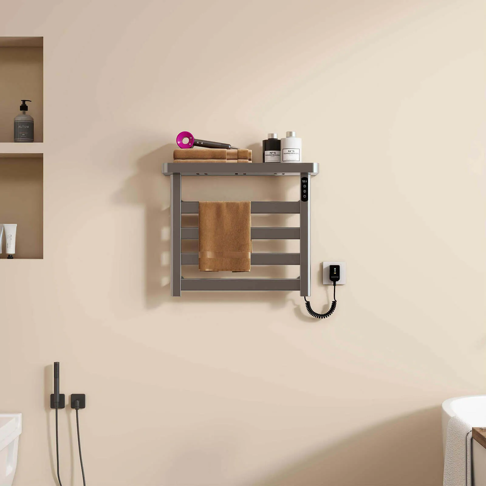 Gray Plug-In Heated Towel Rack