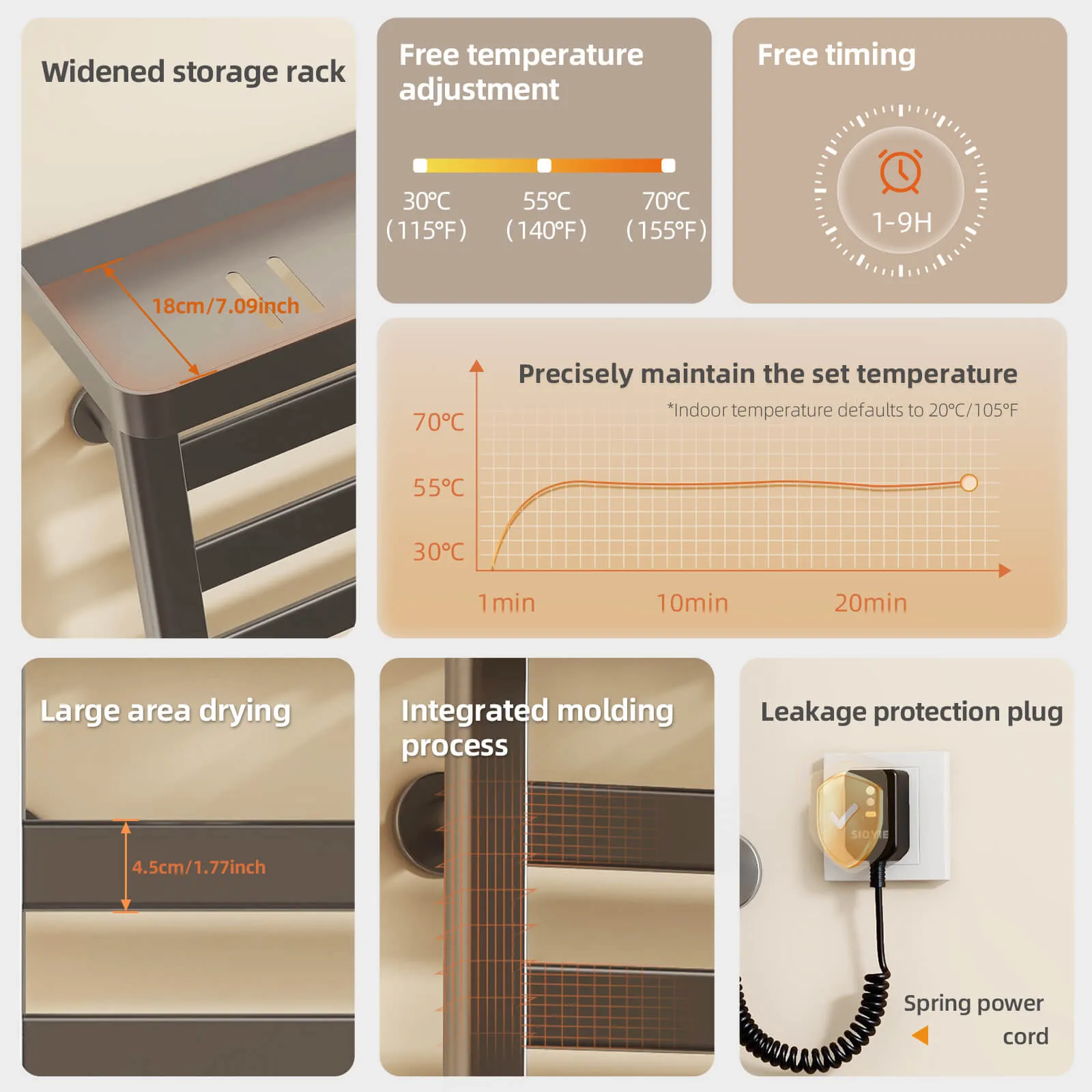 Gray Plug-In Heated Towel Rack