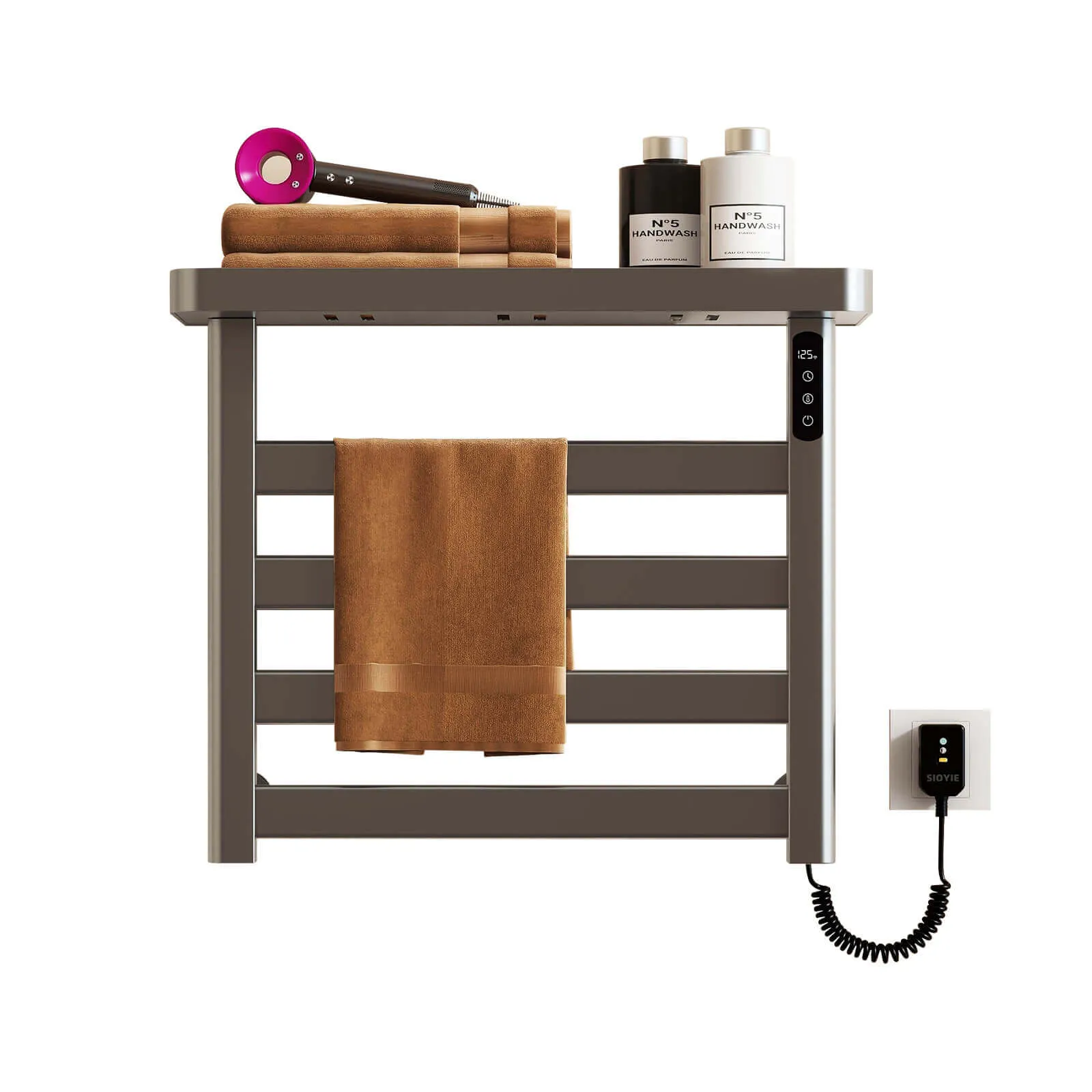 Gray Plug-In Heated Towel Rack