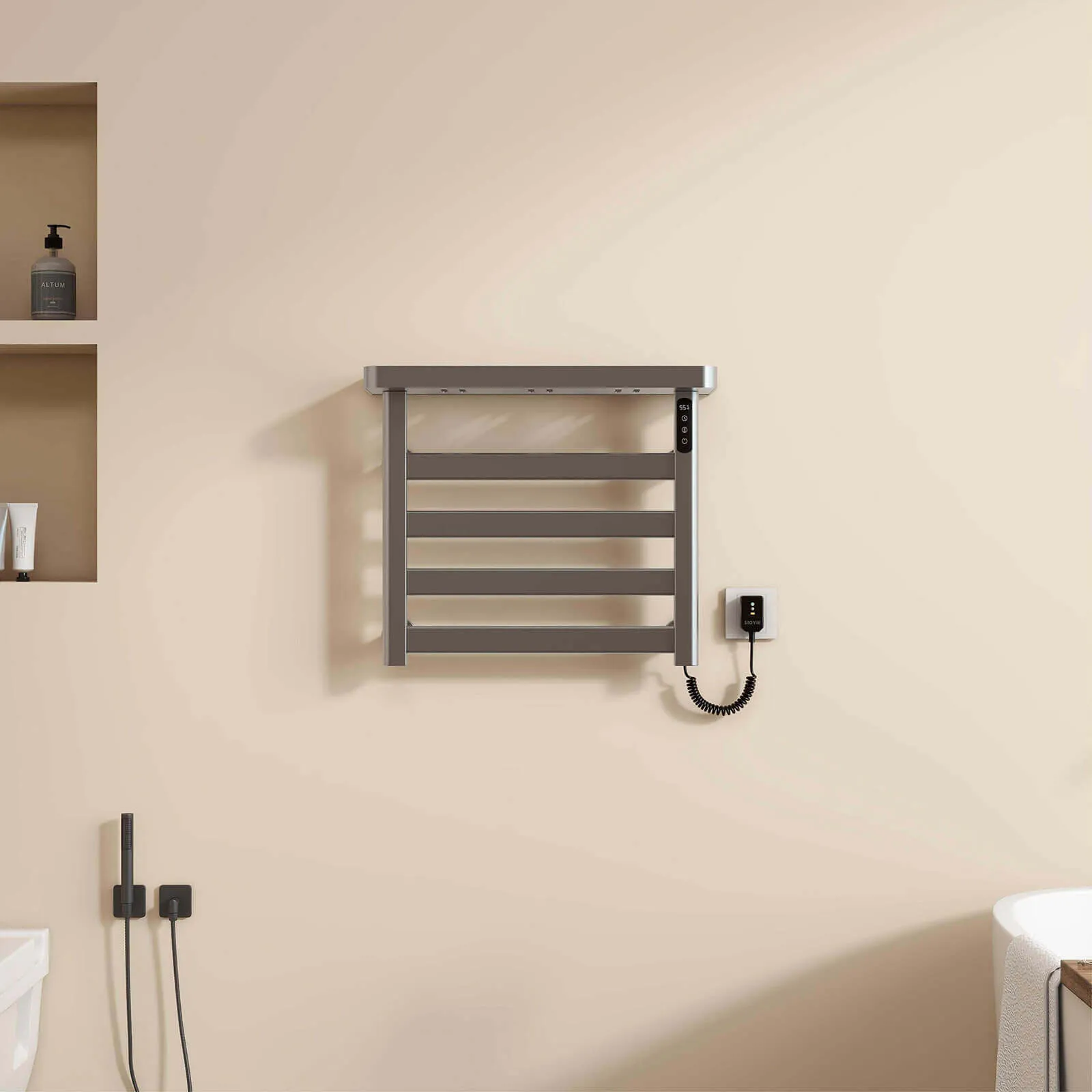 Gray Plug-In Heated Towel Rack