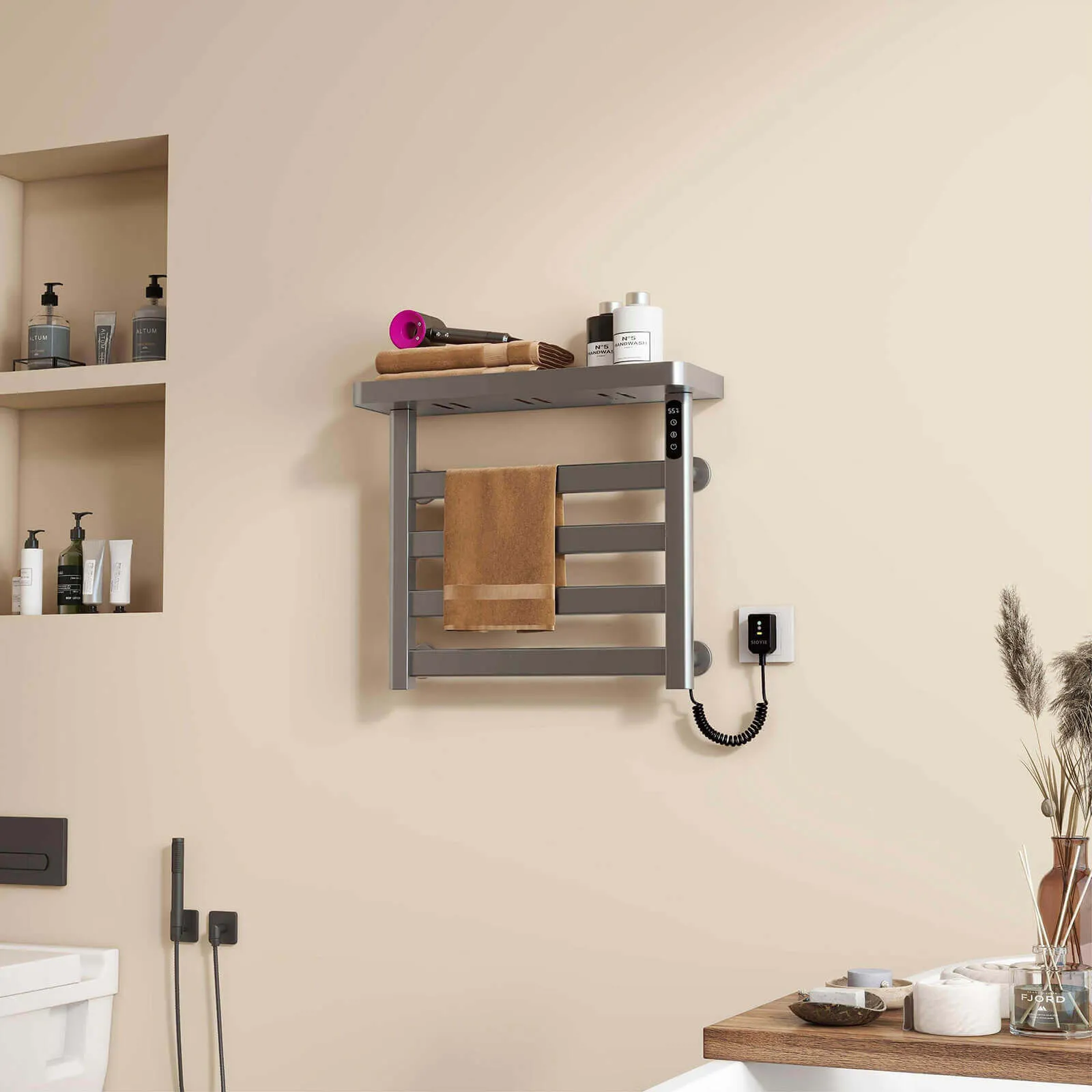 Gray Plug-In Heated Towel Rack