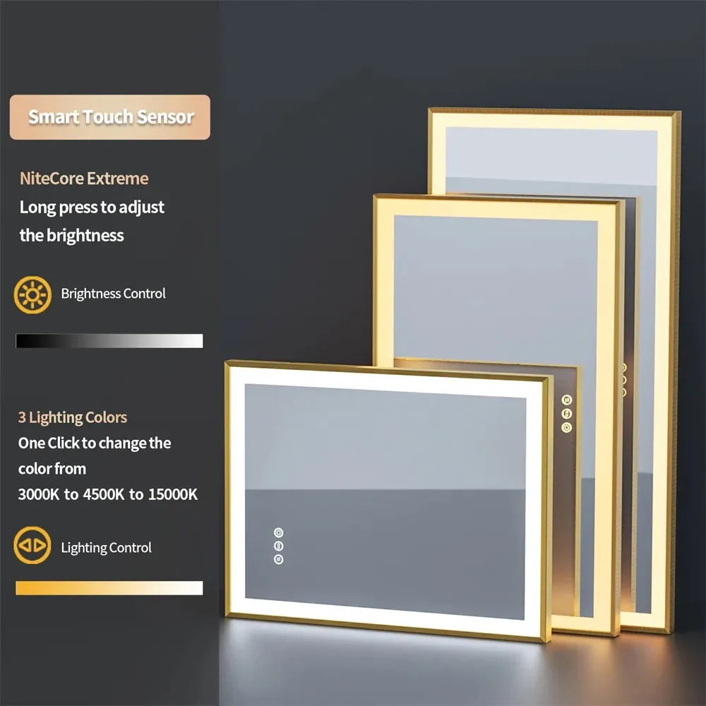 High-end Gold Frame LED Illuminated Bathroom Mirror - Dimmable, Anti-fog