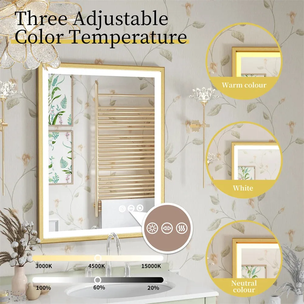 High-end Gold Frame LED Illuminated Bathroom Mirror - Dimmable, Anti-fog