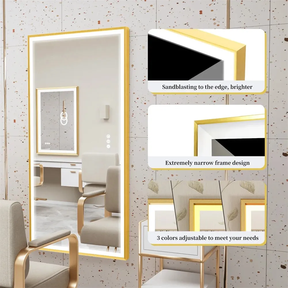 High-end Gold Frame LED Illuminated Bathroom Mirror - Dimmable, Anti-fog