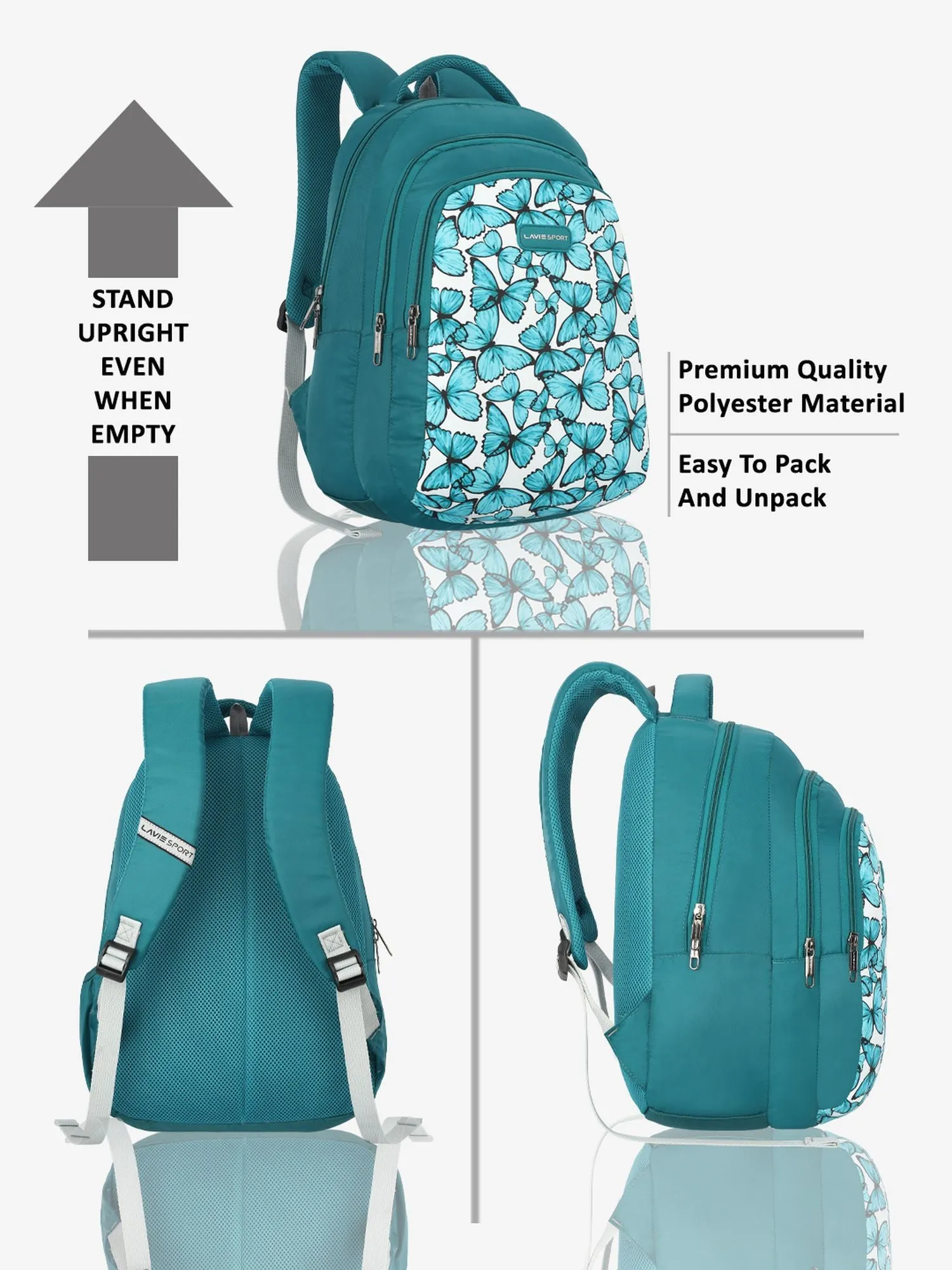 Lavie Sport Blue Fly 26L Printed 17" School Backpack for Girls Teal