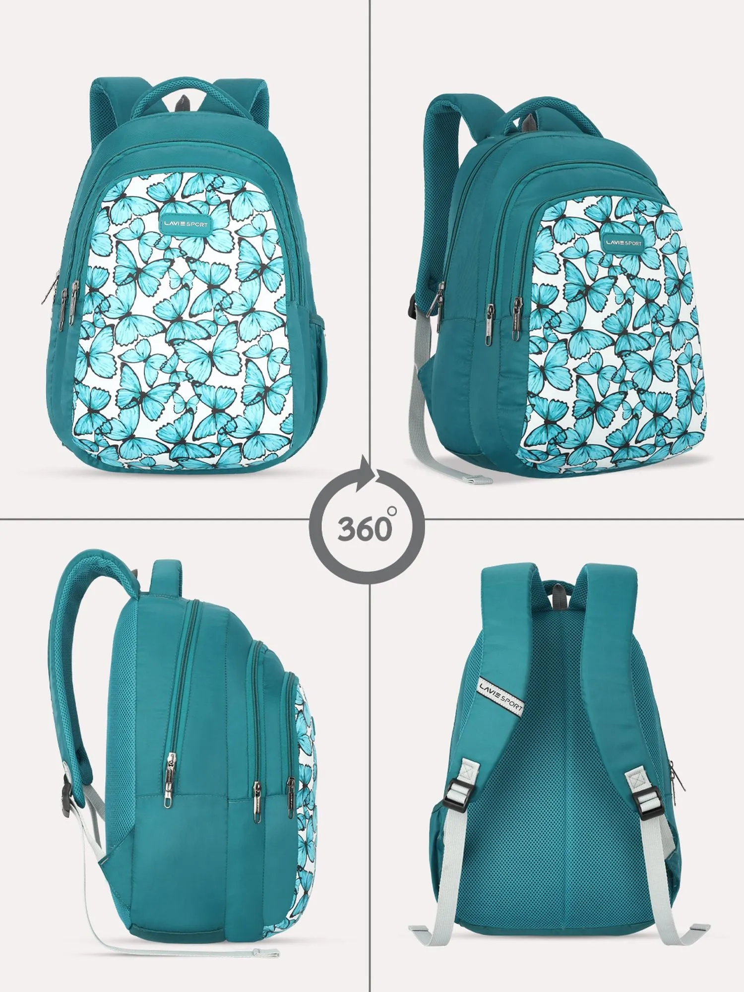 Lavie Sport Blue Fly 26L Printed 17" School Backpack for Girls Teal