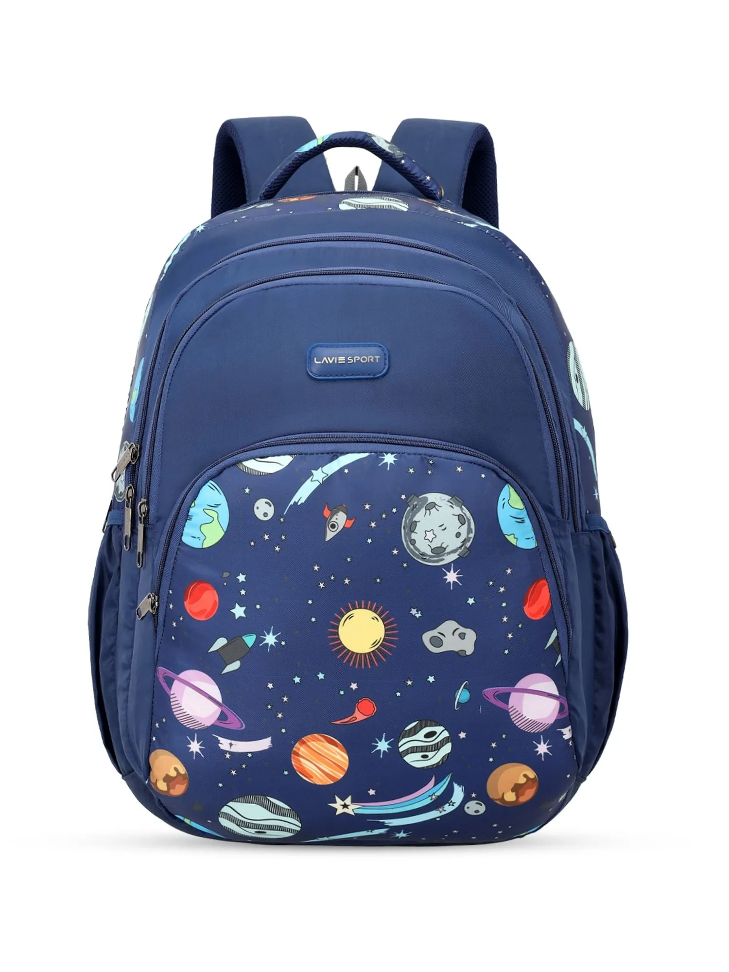 Lavie Sport Planet 39L Printed School Unisex Backpack with Rain cover for Boys & Girls Navy