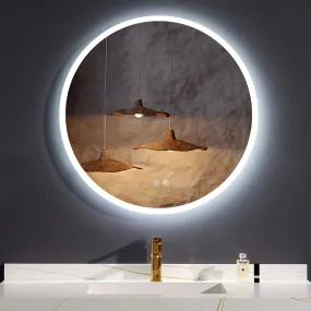 LED Bathroom Mirror Round Backlit Illuminated Mirror with Demister 3 Colors Adjustable Dimmable Bathroom Lighted Mirror