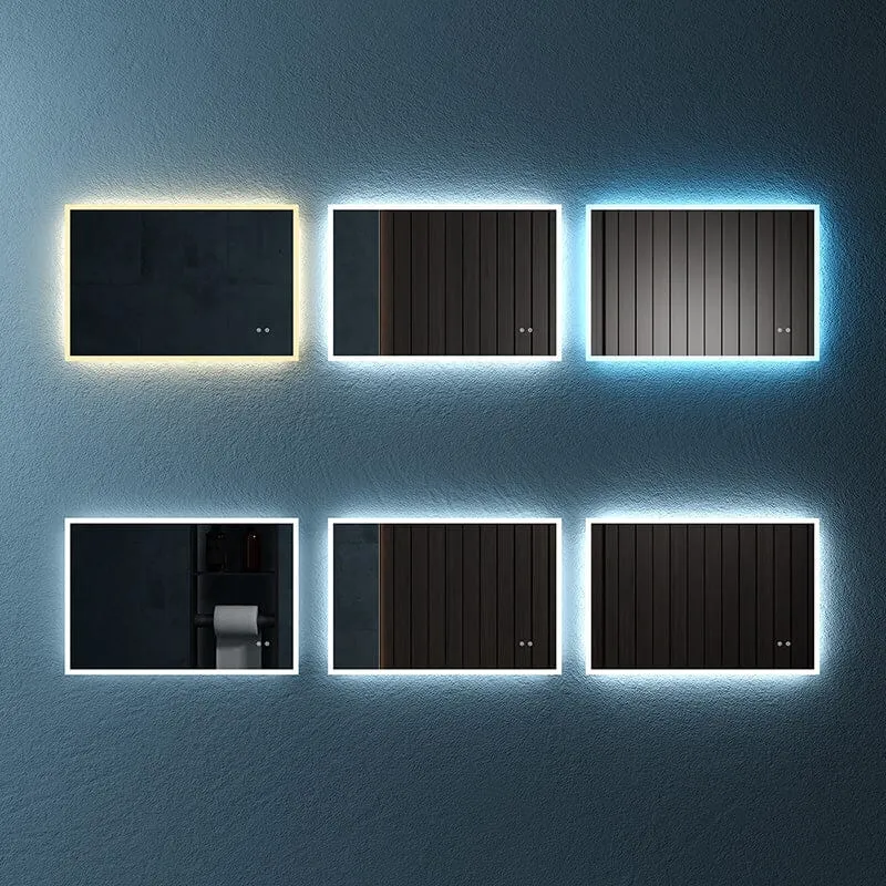 LED Light Bathroom Vanity Mirror Large Rectangular Frameless Anti Fog