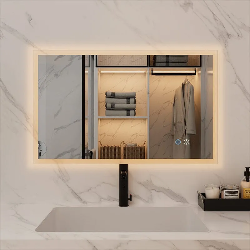 LED Light Bathroom Vanity Mirror Large Rectangular Frameless Anti Fog