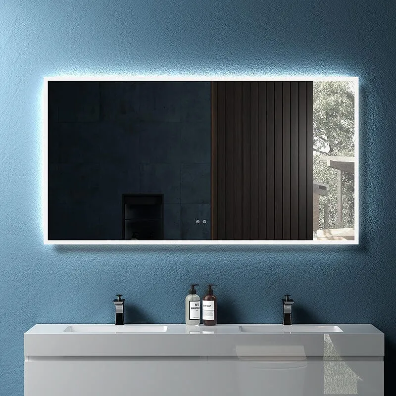 LED Light Bathroom Vanity Mirror Large Rectangular Frameless Anti Fog