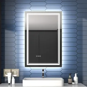 Linea 24" W x 36" H LED Heated Bathroom Mirror,Anti Fog,Dimmable,Front-Lighted and Backlit, Tempered Glass