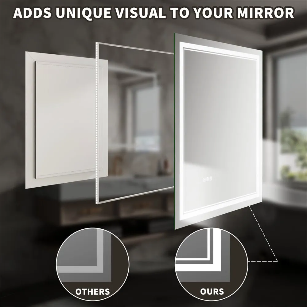 Linea 40" W x 24" H LED Heated Bathroom Mirror,Anti Fog,Dimmable,Front-Lighted and Backlit, Tempered Glass