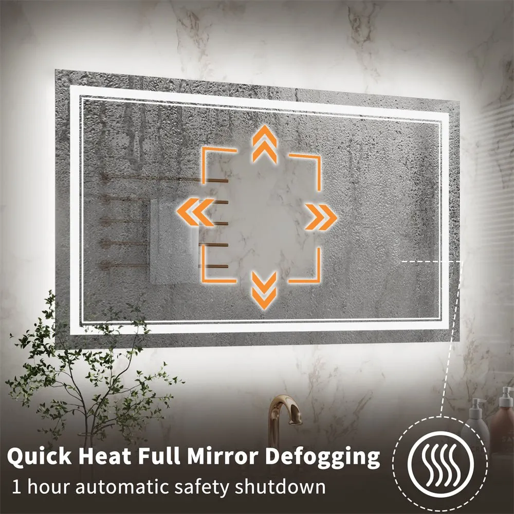 Linea 40" W x 24" H LED Heated Bathroom Mirror,Anti Fog,Dimmable,Front-Lighted and Backlit, Tempered Glass