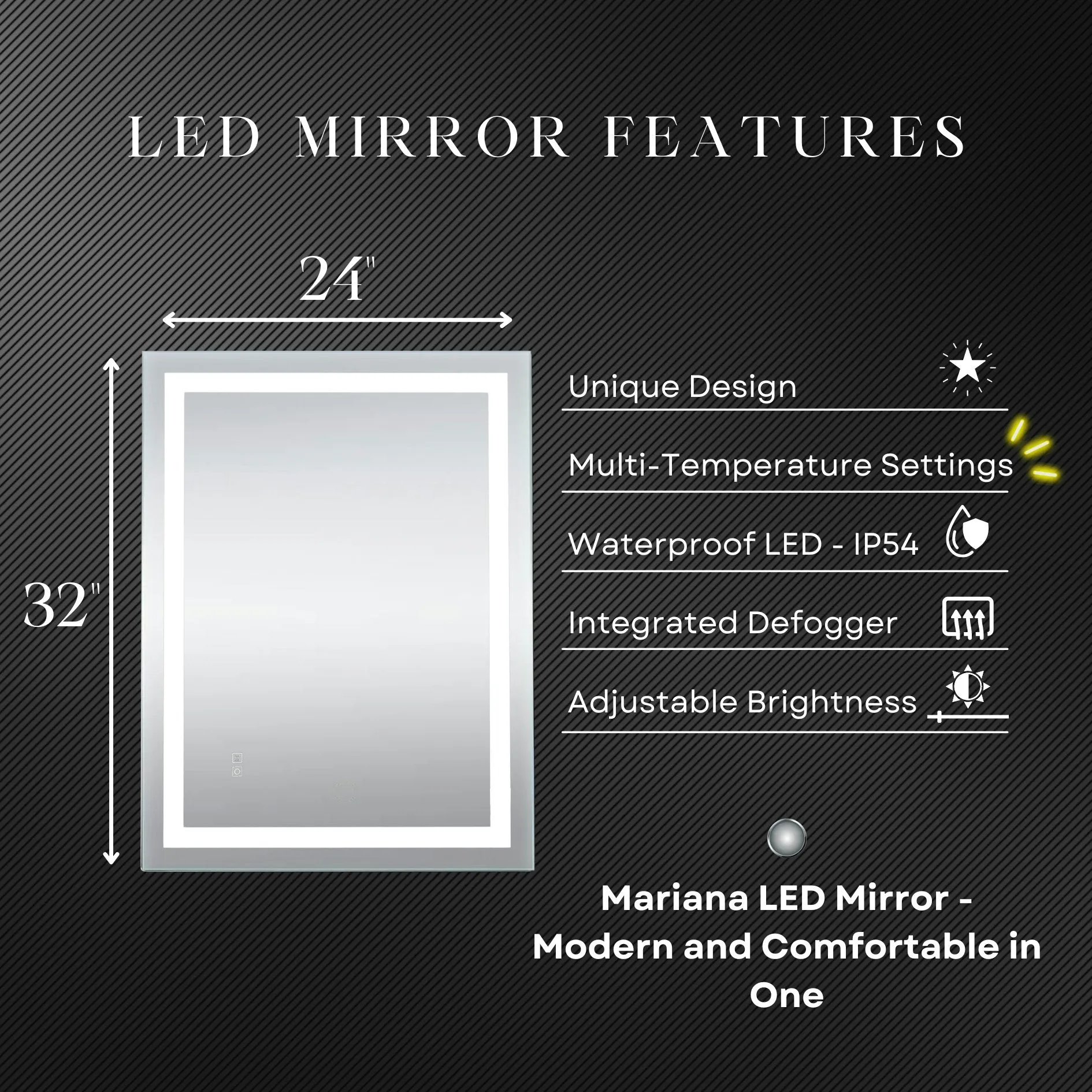 Mariana Rectangular LED Bathroom Mirror with Dimmer & Defogger - Available in 2 Sizes