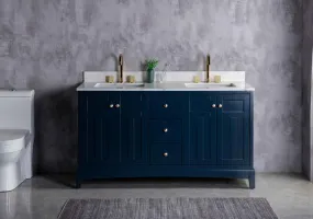 Rubeza 1500mm Pergamum Vanity Unit with Calacatta Quartz Top - Dark Blue & Gold