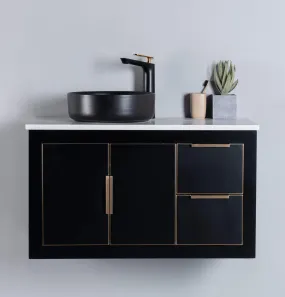 Rubeza 900mm Dukes Wall Hung Vanity Unit - Black & Gold