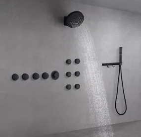 SOLARA| RAINFALL WATERFALL COMPLETE THERMOSTATIC SHOWER SYSTEM WITH 6 BODY JETS