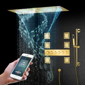 VANCOUVER| 36" INCH POLISHED GOLD CEILING MOUNTED COMPLETE LED MUSIC SHOWER SET