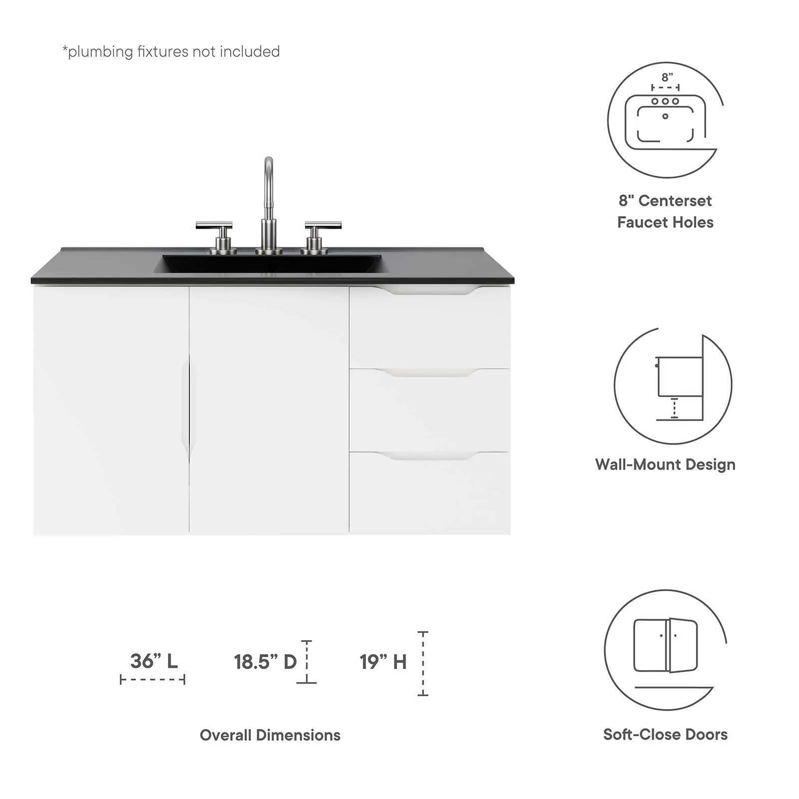 Vitality 36" Bathroom Vanity White Black EEI-5783-WHI-BLK